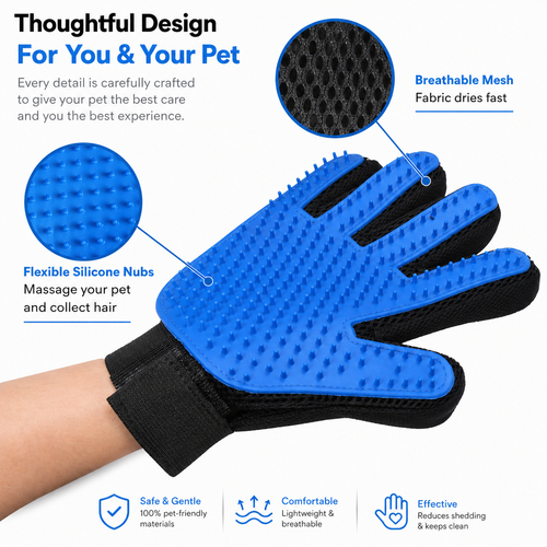 Gentle Deshedding Glove for Dogs & Cats